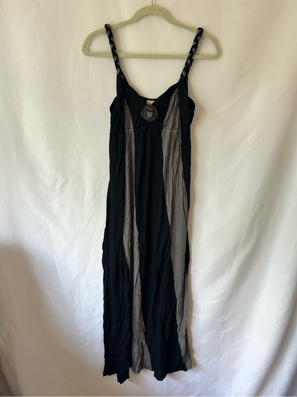 Ella Moss Black and Gray Striped Twisted-Strap Maxi Dress